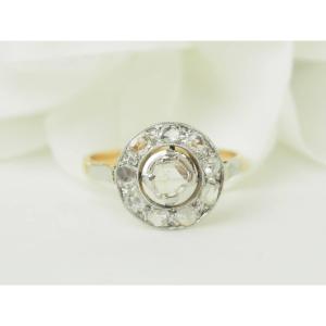 Art Nouveau Ring In Two-tone Gold And Rose-cut Diamonds