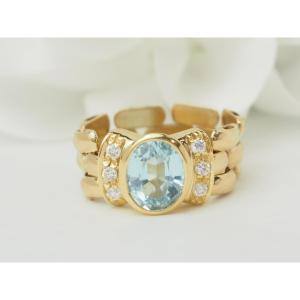 Flexible Ring In Yellow Gold And Aquamarine