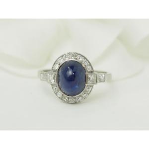 Antique Ring In Platinum, Sapphire And Diamonds