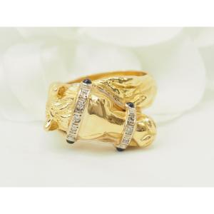 Horse Ring In 18-carat Yellow Gold, Diamonds & Sapphires