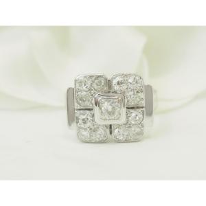 Art Deco Ring In 18-carat White Gold And Old-cut Diamonds- 1.20 Ct