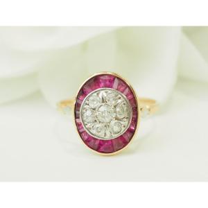 Art Nouveau Ruby Diamond Ring In 18kt Yellow Gold And Platinum
