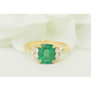Emerald Brazil Ring 2cts Diamonds 18kt Yellow Gold