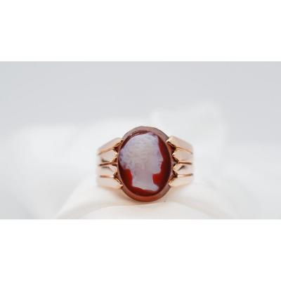 50s Signet Ring In Rose Gold And Cameo