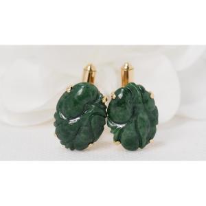Cufflinks In Yellow Gold And Jade