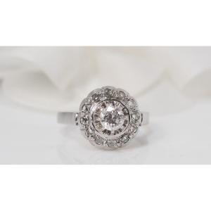 Marguerite Ring In White Gold And Platinum Set With Diamonds
