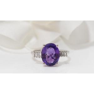 White Gold, Amethyst And Diamond Ring