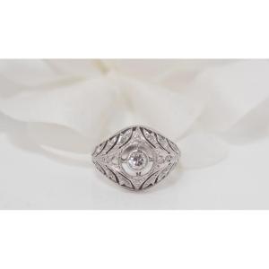 Dome Ring In White Gold And Platinum Set With Roses