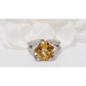 Ring In White Gold, Citrine And Diamonds