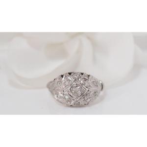 Dome Ring In White Gold And Platinum, Set With Diamonds