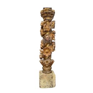 18th Century Gilded Wood Column From Altarpiece