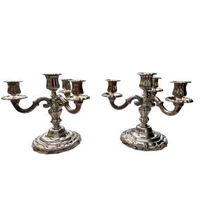 Pair Of Silver-plated Bronze Candelabra 