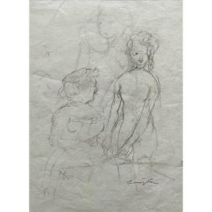 Léonard Foujita - Original Signed Drawing - Studies Of Women.