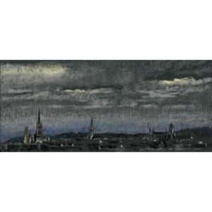 Jean-baptiste Sécheret. Original Signed Work. "rouen" - Pastel On Strong Paper.