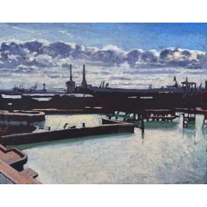 Jean-baptiste Sécheret. Original Signed Work. "le Havre" - Oil On Cardboard. 2024.