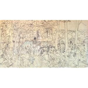 Alix Aymé - Original Drawing – "the Entry Of Christ Into Jerusalem".