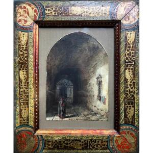 François-marius Granet - Original Signed Drawing - "oratory To The Virgin".