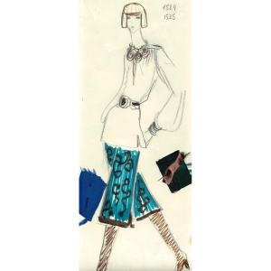 Yves Saint Laurent - Original Drawing. Felt-tip Pens And Pencil On Paper.