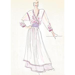 Karl Lagerfeld - Original Drawing. Felt-tip Pen And Pencil On Paper.