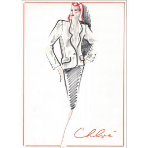 Karl Lagerfeld - Original Drawing. Felt-tip Pens And Pencil On Paper.