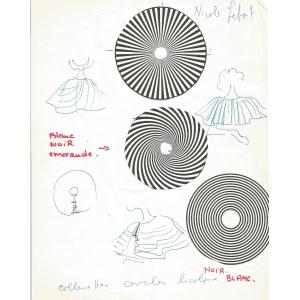 Karl Lagerfeld - Original Drawing. Blue Pen, Pencil And Collages On Paper.