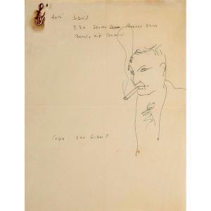 Antoine De Saint-exupéry - Pen Drawing & Signed Autograph Notes