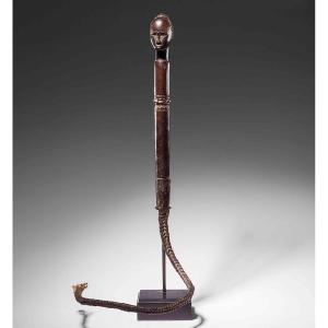 Baoulé Whip Magnificent Braided Leather Whip With A Wooden Handle With Engraved Decorations 