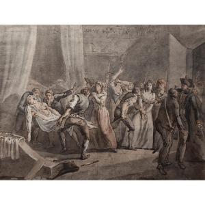 Brion De La Tour - Original Drawing. "the Arrest Of Charlotte Corday, The Assassination Of Marat"