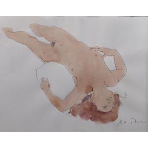 Nu Feminin Roux Aquarelle de Michael Bastow Encadrement sous verre