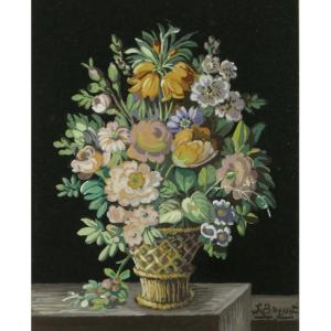 Pair Of Bouquets Of Flowers, Gouache, Late 19th Century.
