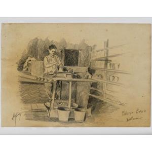 “baud Pottery, Vallauris”, Graphite Drawing, Alex Jorio.