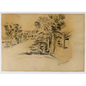 “le Cannet” View Of A Street, Graphite Drawing, Alex Jorio. 
