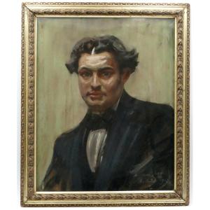 “friend Jean”, Large Portrait Of A Man In Pastel On A Green Background, 1913.