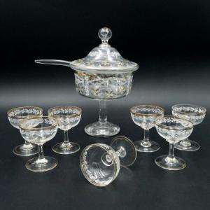 1900s Art Nouveau Enamelled Glass Punch Set.