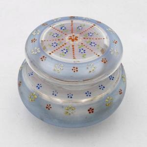 1900 Enameled Glass Candy Box, Stylized Daisies And Cornflowers, Art Nouveau.