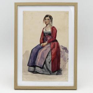 Italian School, Watercolor, “portrait Of An Inhabitant Of Procida”, Circa 1840, 19th Century.