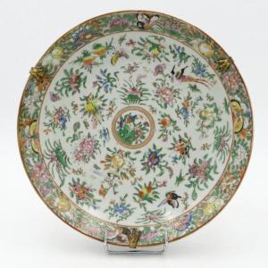 China, 19th Century, Famille Rose, Dish Decorated With Flowers And Butterflies.
