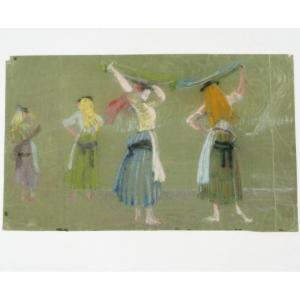 Henri Lafitte (1885–1977), “women At The Market In Lisbon,” Pastel Study On Green Background.