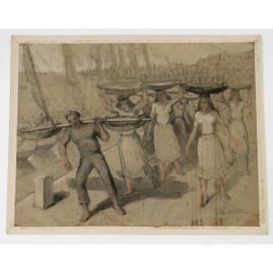 Henri Lafitte (1885–1977), “market Scene In Lisbon”, Signed Study, Located, Dated 1948.