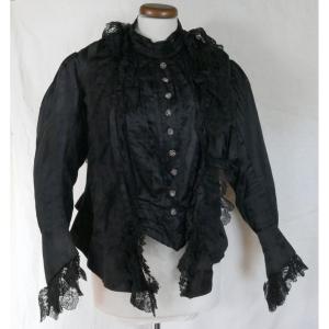 Women's Top Garment With Black Silk And Lace Corset, Late 19th Century.