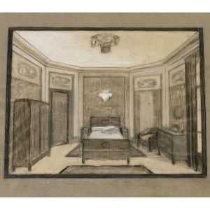 Henri Lafitte, "interior Architectural Drawing, Study In Shades Of Grey," Charcoal, 1930/40
