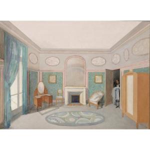 Henri Lafitte, "interior Architecture Project, Bedroom" Mixed Media 1930/40