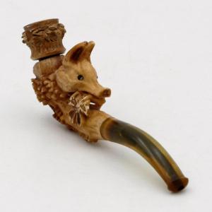 Meerschaum Pipe, "boar" Design, Sulfide Eyes, 19th Century.