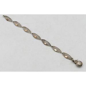 Art Deco Style Solid Silver And Rose Gold Plated Bracelet.