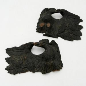 Austria, Woodwork Elements, Pair Of Eagles, Carved And Painted Wood, 19th Century.