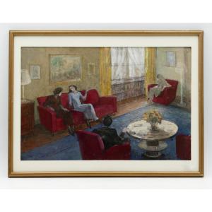 Henri Laffite, “interior Architecture Project, Living Room” Mixed Technique, 1930.
