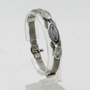 Solid Silver And Black Enamel Bracelet, Art Deco Period, Circa 1920.