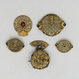 Five 18th Century Pocket Watch Roosters.