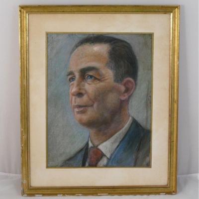 Portrait Of A Man, Pastel 1950 By Henri Dousset.