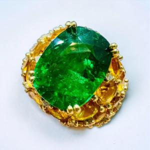 7.20 Carat Tsavorite And Citrine Paving, 18 Carat Yellow Gold Ring